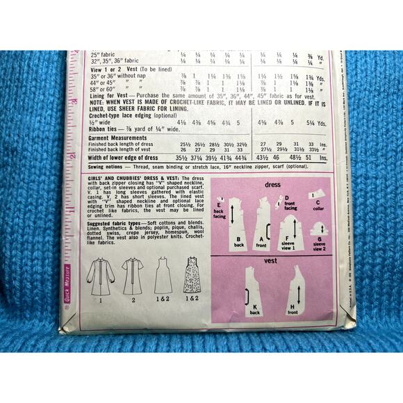 Simplicity 8900 Sewing pattern Girls A line dress vest 1960s size 7 - Picture 5 of 5
